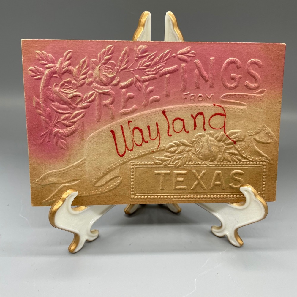 Antique Embossed Postcard Greetings from Wayland Texas 1 Cent Franklin Stamp